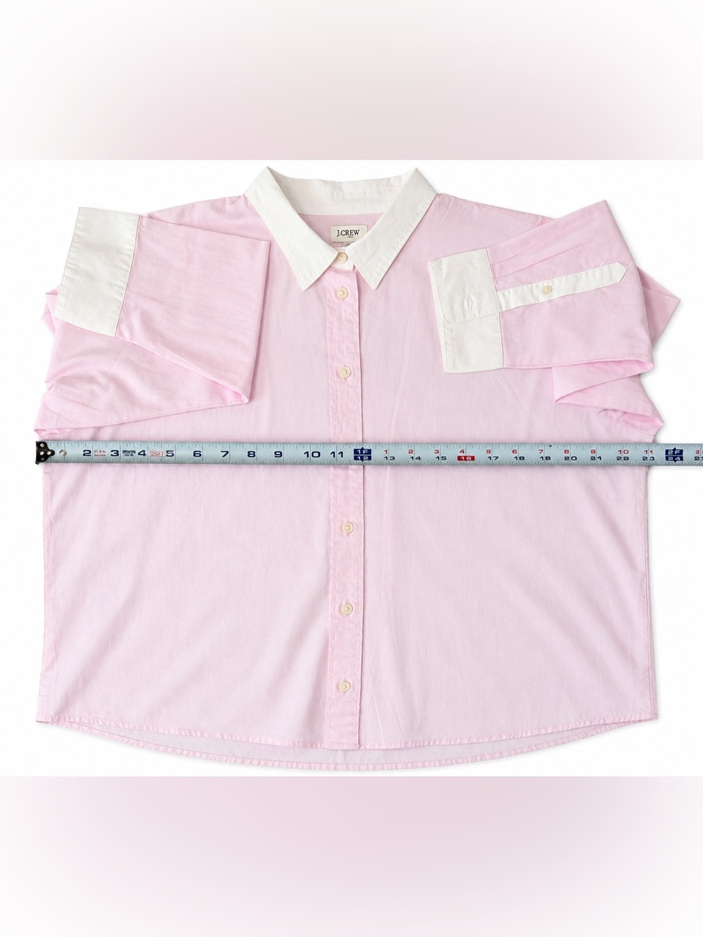 J. Crew Light Pink Women’s Button-Down Shirt with White Collar & Cuffs L - Picture 2 of 7